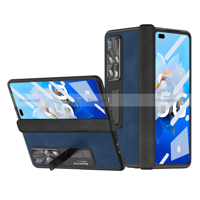 Luxury Leather Matte Finish and Plastic Back Cover Case ZL12 for Huawei Mate X2 Blue