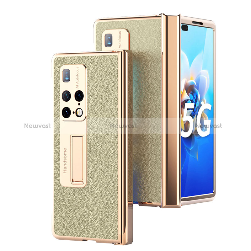 Luxury Leather Matte Finish and Plastic Back Cover Case ZL13 for Huawei Mate X2 Gold