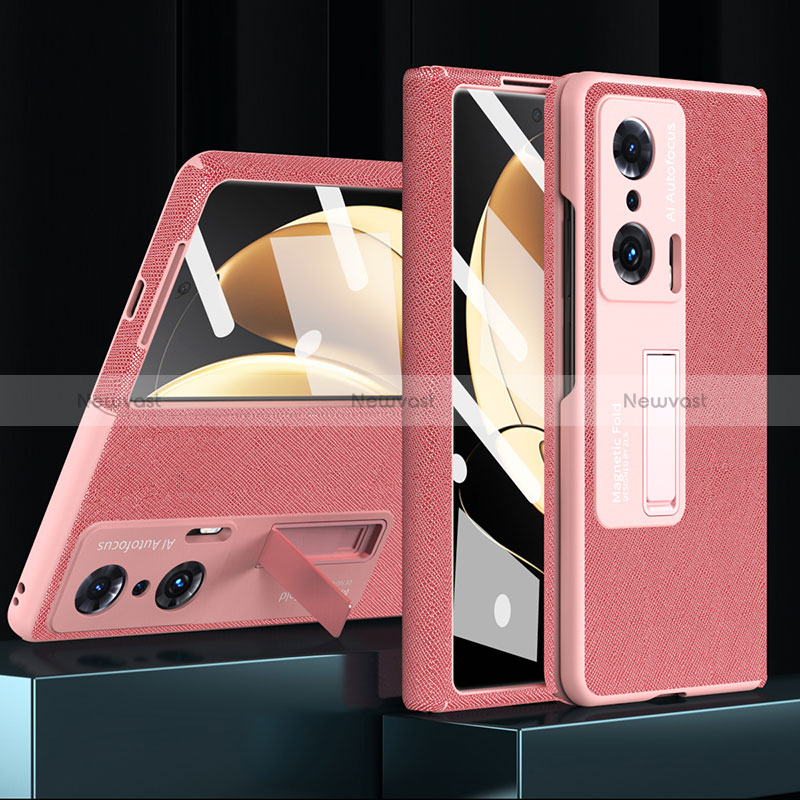 Luxury Leather Matte Finish and Plastic Back Cover Case ZL2 for Huawei Honor Magic V 5G Rose Gold