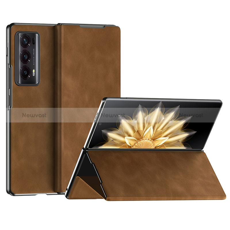 Luxury Leather Matte Finish and Plastic Back Cover Case ZL2 for Huawei Honor Magic V2 Ultimate 5G Brown