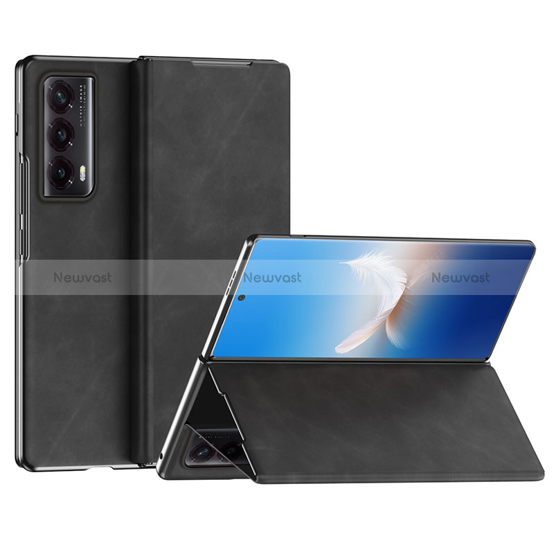 Luxury Leather Matte Finish and Plastic Back Cover Case ZL2 for Huawei Honor Magic Vs2 5G Black