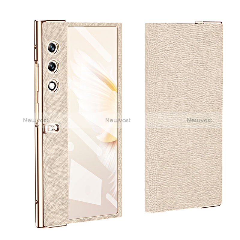 Luxury Leather Matte Finish and Plastic Back Cover Case ZL2 for Huawei Honor V Purse 5G Gold