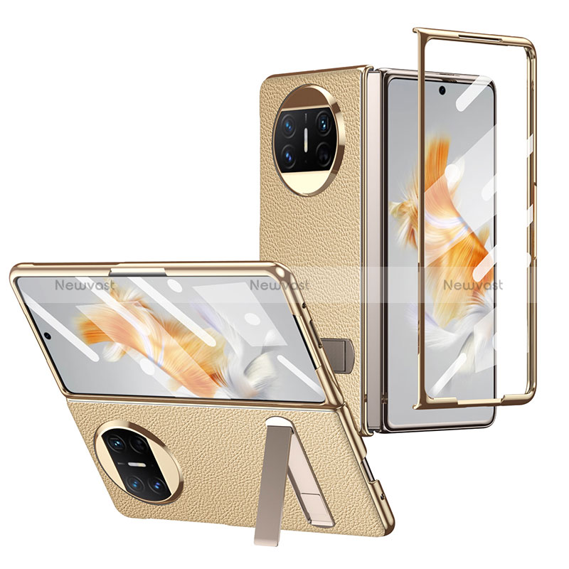 Luxury Leather Matte Finish and Plastic Back Cover Case ZL2 for Huawei Mate X3 Gold