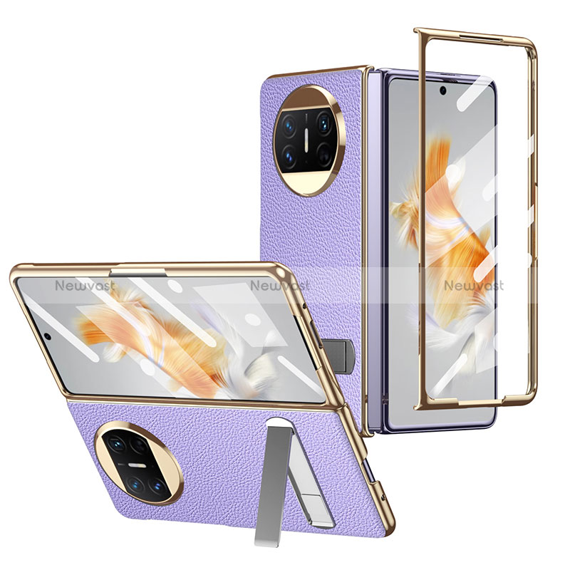 Luxury Leather Matte Finish and Plastic Back Cover Case ZL2 for Huawei Mate X5 Purple