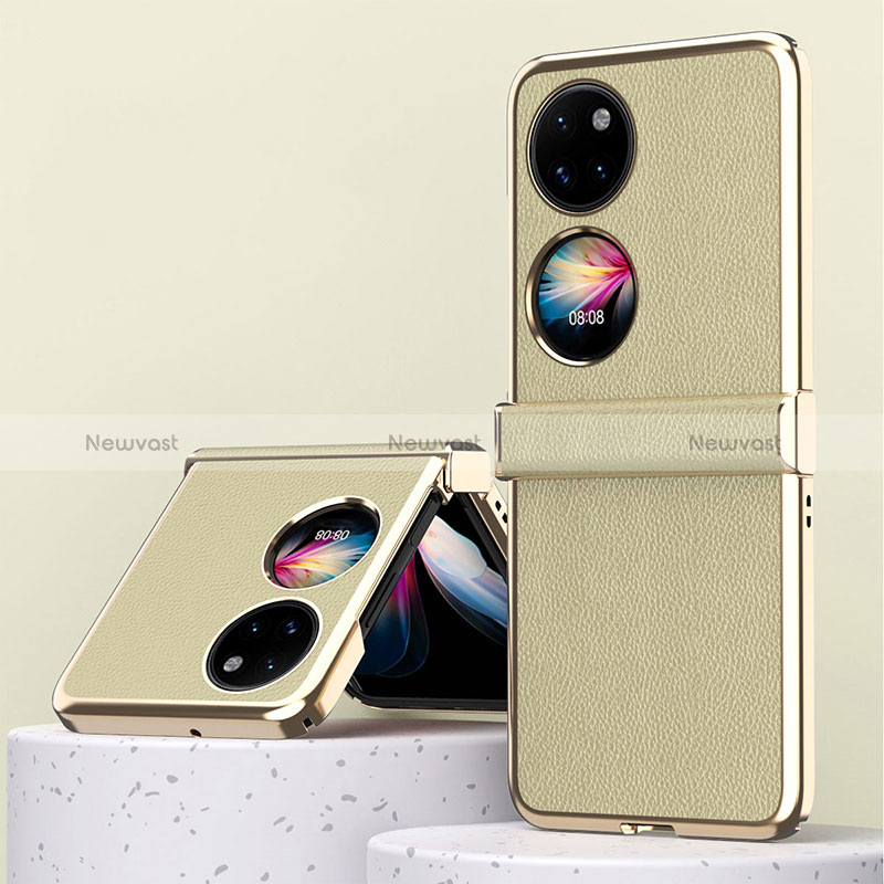 Luxury Leather Matte Finish and Plastic Back Cover Case ZL2 for Huawei P60 Pocket Gold