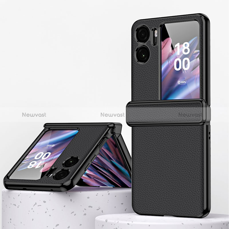 Luxury Leather Matte Finish and Plastic Back Cover Case ZL2 for Oppo Find N2 Flip 5G Black