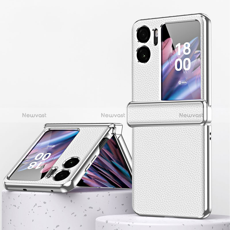 Luxury Leather Matte Finish and Plastic Back Cover Case ZL2 for Oppo Find N2 Flip 5G Silver