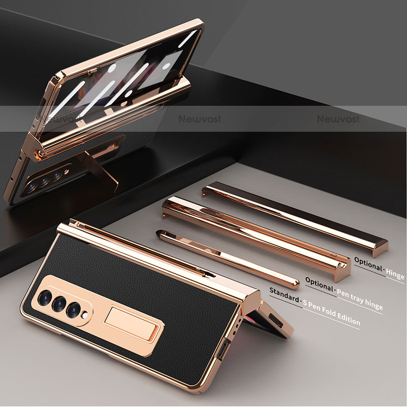 Luxury Leather Matte Finish and Plastic Back Cover Case ZL2 for Samsung Galaxy Z Fold3 5G