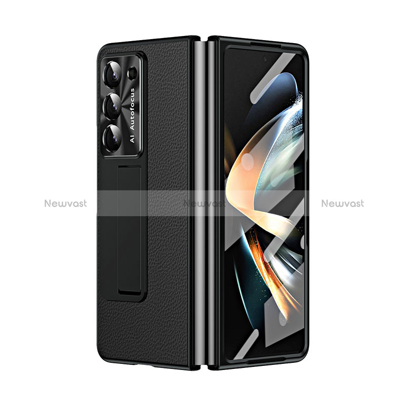 Luxury Leather Matte Finish and Plastic Back Cover Case ZL2 for Samsung Galaxy Z Fold5 5G Black