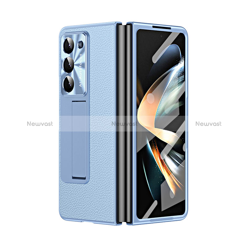 Luxury Leather Matte Finish and Plastic Back Cover Case ZL2 for Samsung Galaxy Z Fold5 5G Blue