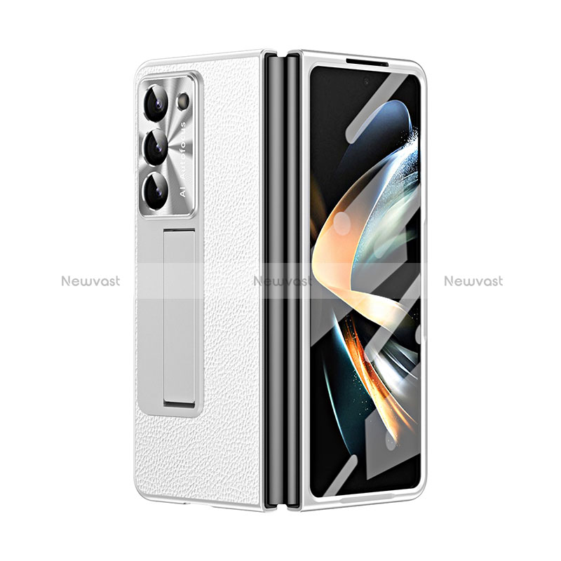 Luxury Leather Matte Finish and Plastic Back Cover Case ZL2 for Samsung Galaxy Z Fold5 5G White