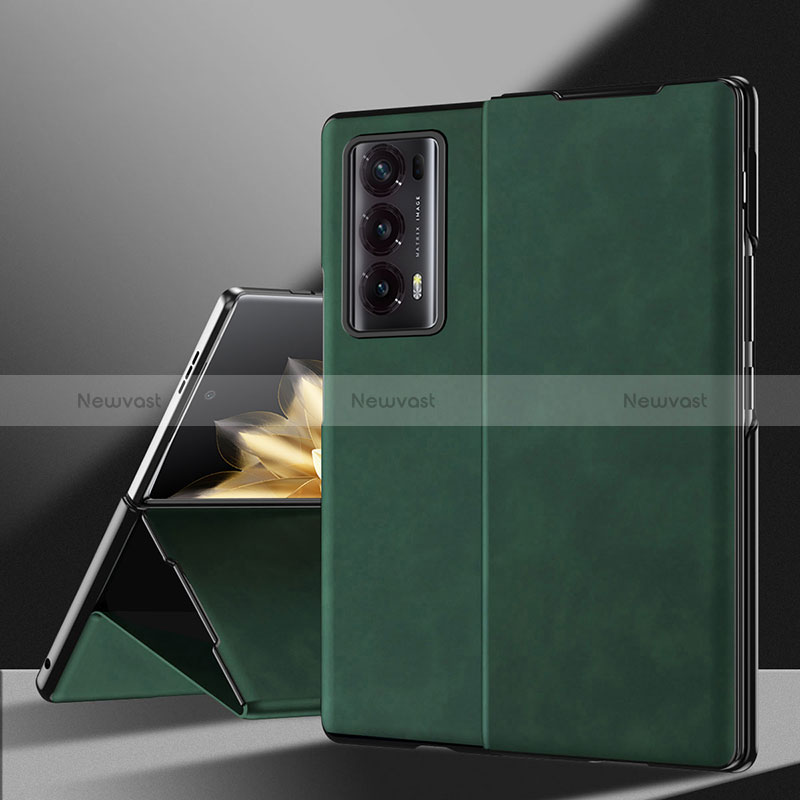 Luxury Leather Matte Finish and Plastic Back Cover Case ZL3 for Huawei Honor Magic V2 5G Green