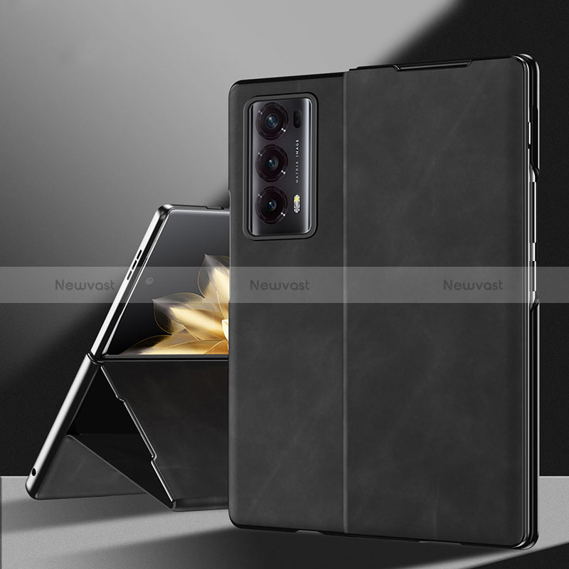 Luxury Leather Matte Finish and Plastic Back Cover Case ZL3 for Huawei Honor Magic V2 Ultimate 5G Black