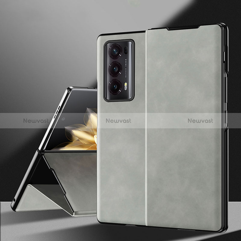 Luxury Leather Matte Finish and Plastic Back Cover Case ZL3 for Huawei Honor Magic V2 Ultimate 5G Gray