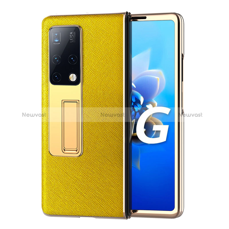 Luxury Leather Matte Finish and Plastic Back Cover Case ZL3 for Huawei Mate X2 Yellow