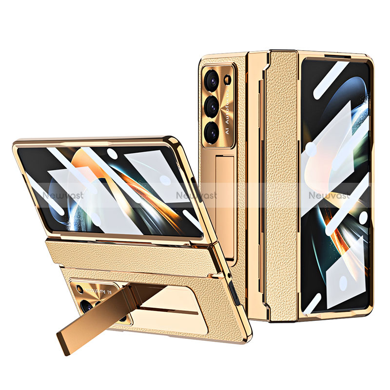 Luxury Leather Matte Finish and Plastic Back Cover Case ZL3 for Samsung Galaxy Z Fold5 5G Gold