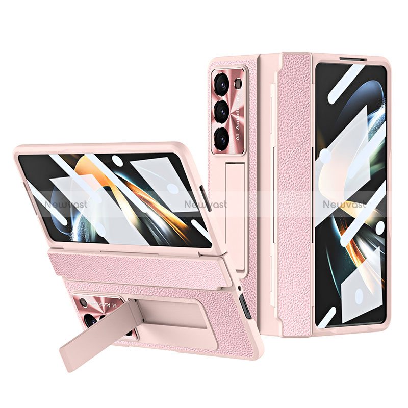 Luxury Leather Matte Finish and Plastic Back Cover Case ZL3 for Samsung Galaxy Z Fold5 5G Pink