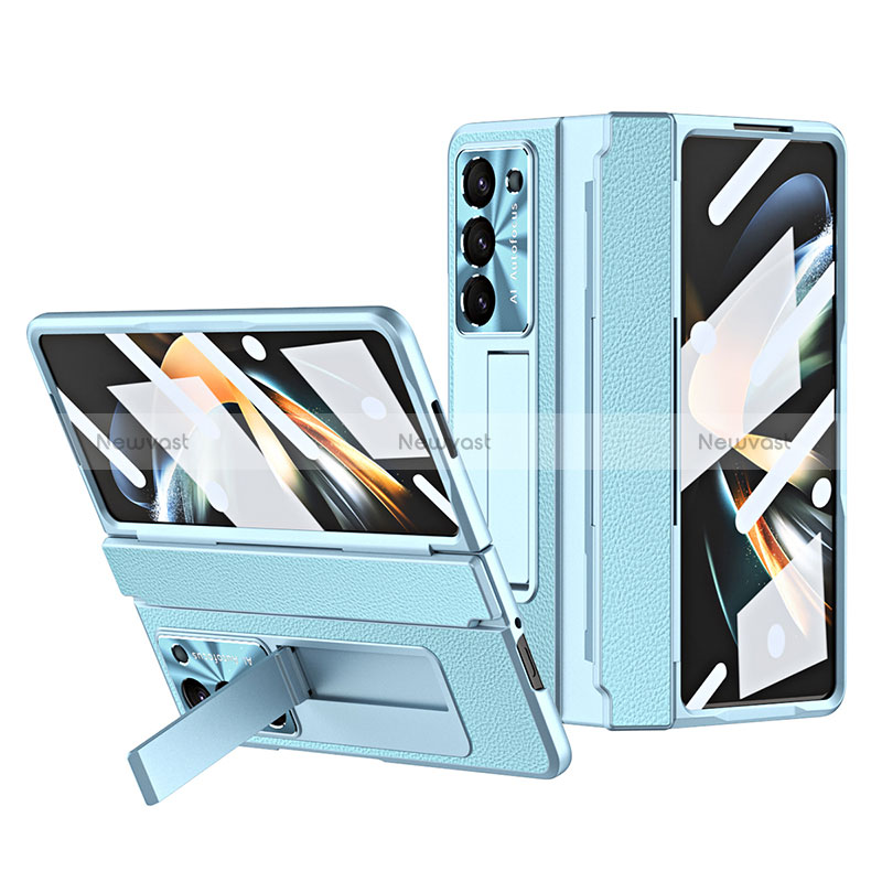 Luxury Leather Matte Finish and Plastic Back Cover Case ZL3 for Samsung Galaxy Z Fold5 5G Sky Blue