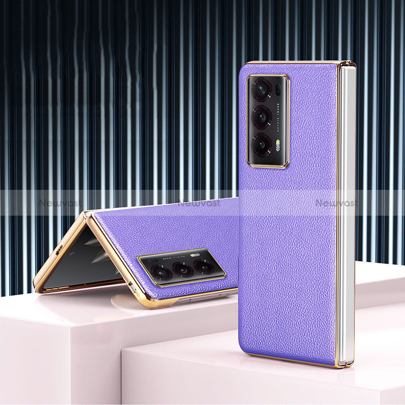 Luxury Leather Matte Finish and Plastic Back Cover Case ZL4 for Huawei Honor Magic V2 5G Purple