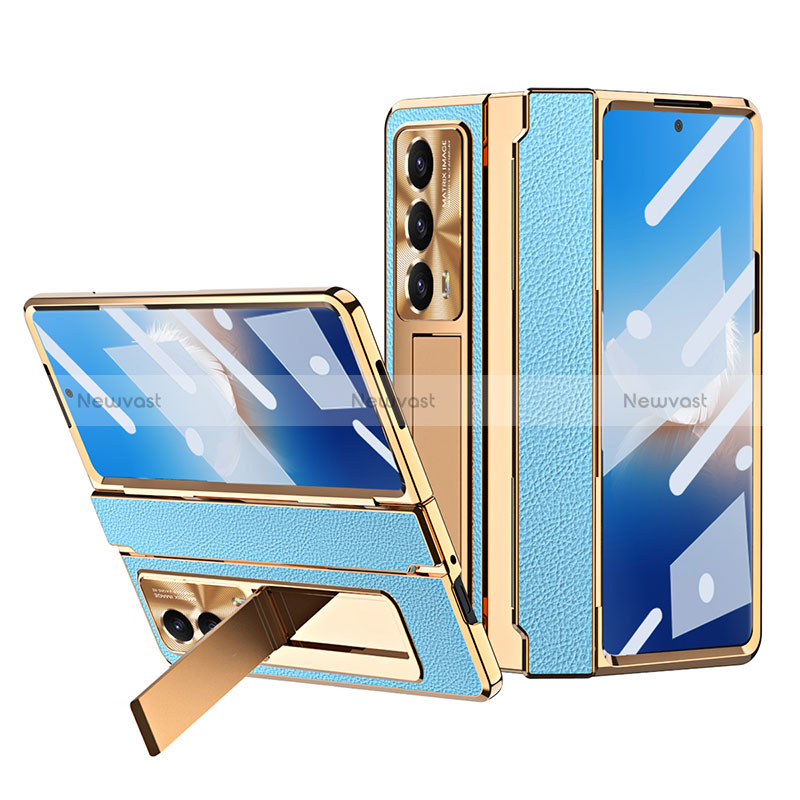 Luxury Leather Matte Finish and Plastic Back Cover Case ZL4 for Huawei Honor Magic Vs2 5G Blue