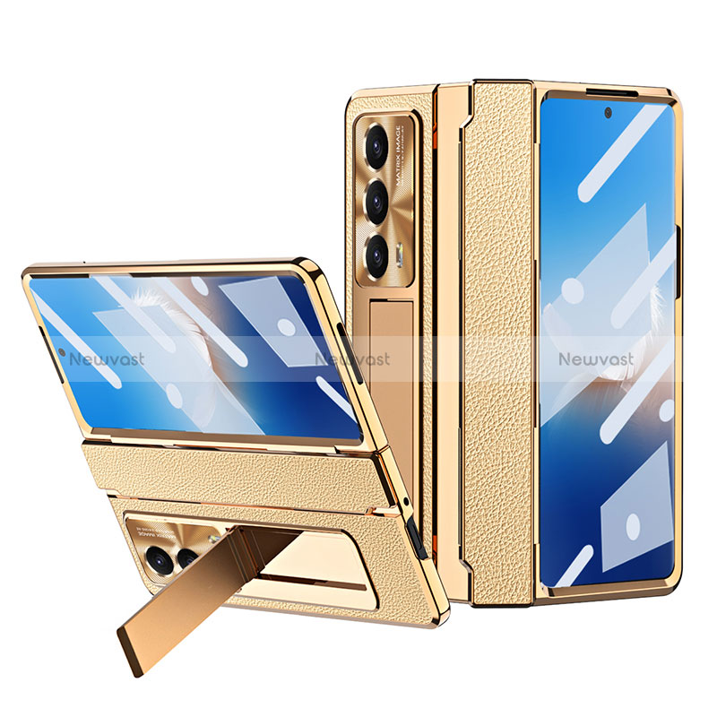 Luxury Leather Matte Finish and Plastic Back Cover Case ZL4 for Huawei Honor Magic Vs2 5G Gold