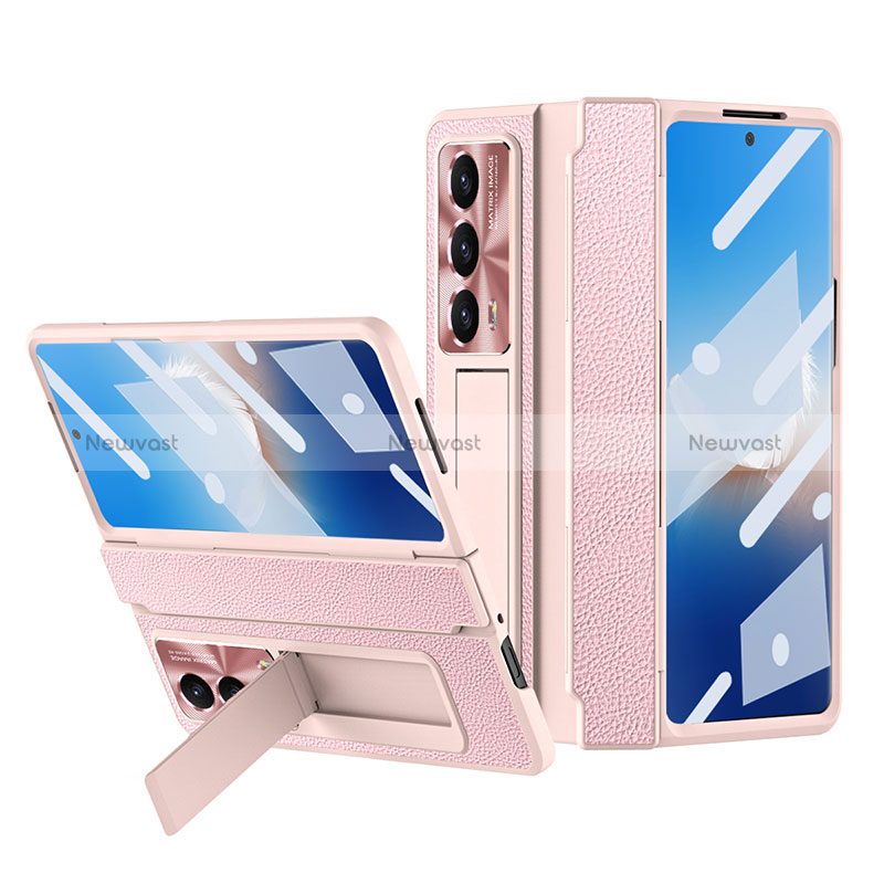 Luxury Leather Matte Finish and Plastic Back Cover Case ZL4 for Huawei Honor Magic Vs2 5G Pink