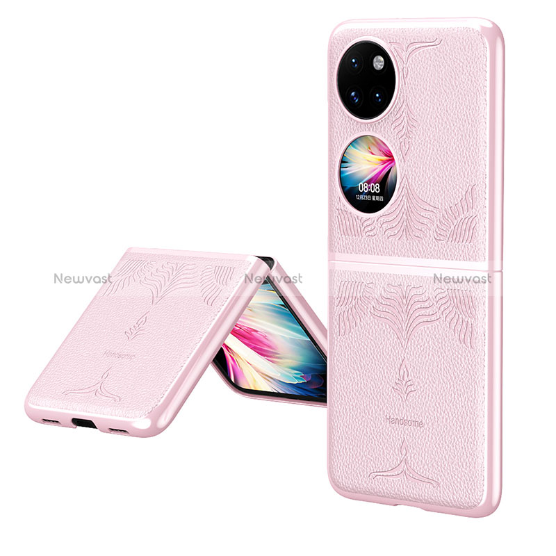 Luxury Leather Matte Finish and Plastic Back Cover Case ZL4 for Huawei P60 Pocket Rose Gold