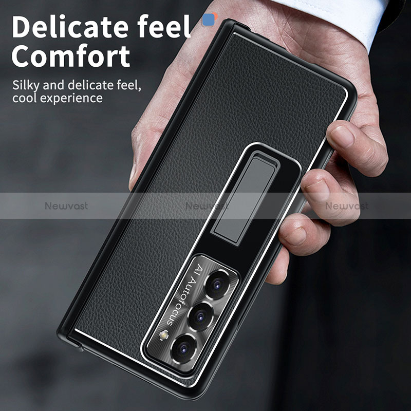 Luxury Leather Matte Finish and Plastic Back Cover Case ZL4 for Samsung Galaxy Z Fold5 5G