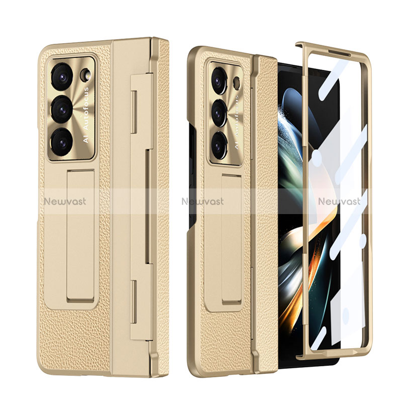 Luxury Leather Matte Finish and Plastic Back Cover Case ZL4 for Samsung Galaxy Z Fold5 5G Beige