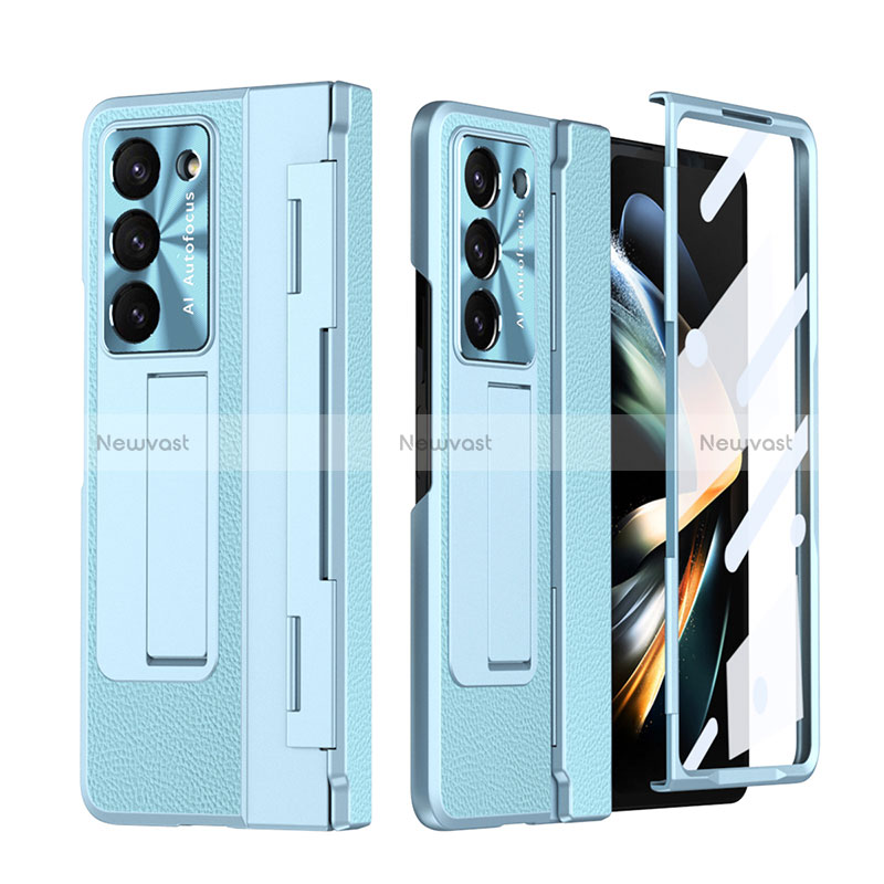 Luxury Leather Matte Finish and Plastic Back Cover Case ZL4 for Samsung Galaxy Z Fold5 5G Sky Blue