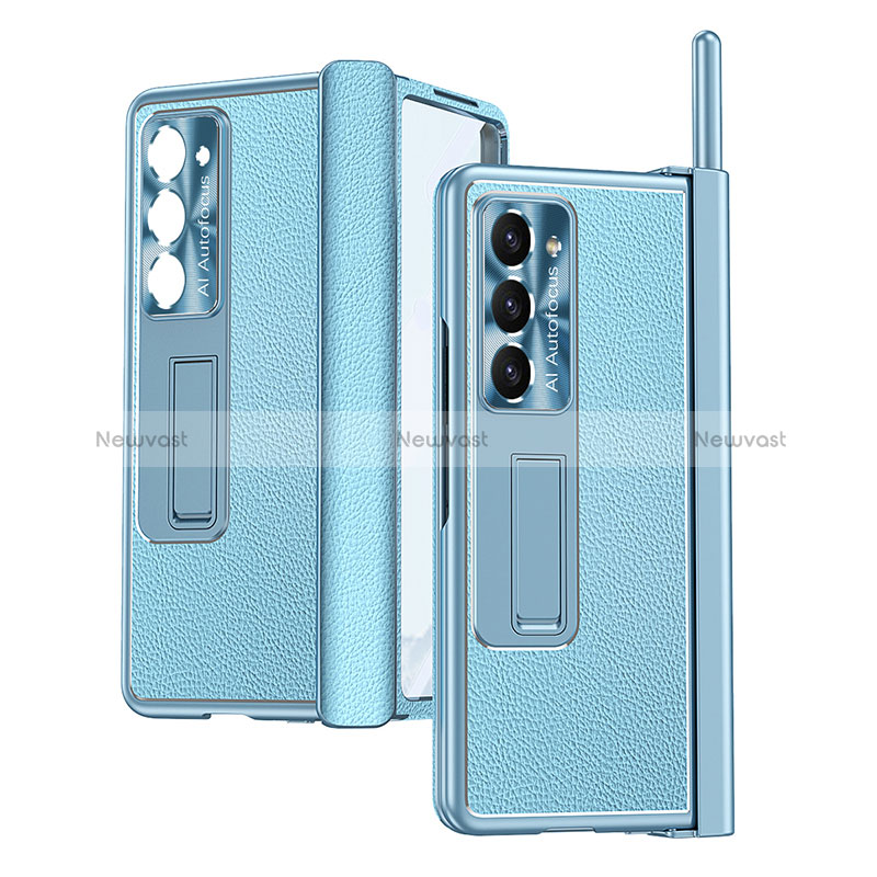 Luxury Leather Matte Finish and Plastic Back Cover Case ZL4 for Samsung Galaxy Z Fold5 5G Sky Blue