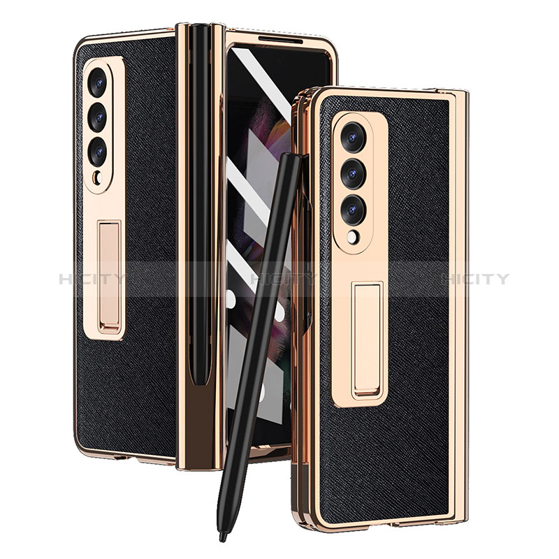 Luxury Leather Matte Finish and Plastic Back Cover Case ZL5 for Samsung Galaxy Z Fold4 5G Black