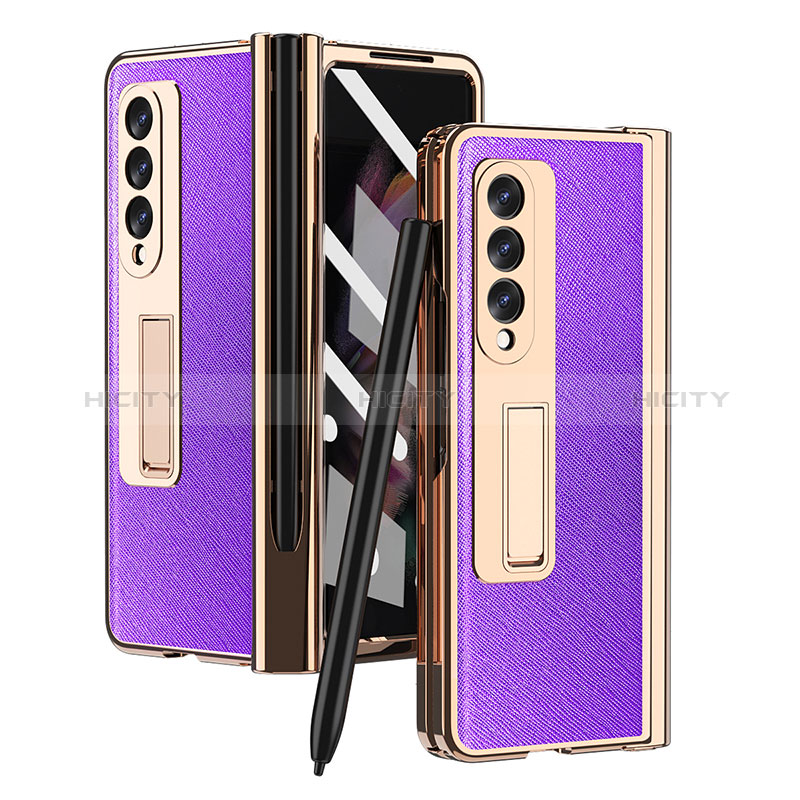 Luxury Leather Matte Finish and Plastic Back Cover Case ZL5 for Samsung Galaxy Z Fold4 5G Purple