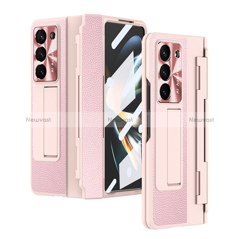 Luxury Leather Matte Finish and Plastic Back Cover Case ZL5 for Samsung Galaxy Z Fold5 5G Pink