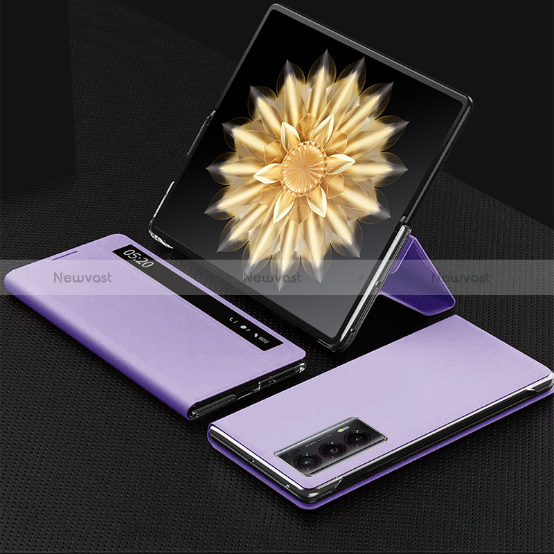 Luxury Leather Matte Finish and Plastic Back Cover Case ZL6 for Huawei Honor Magic V2 Ultimate 5G Purple