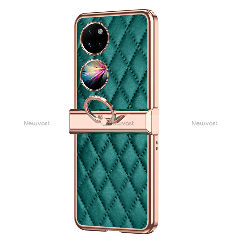 Luxury Leather Matte Finish and Plastic Back Cover Case ZL6 for Huawei P50 Pocket Green