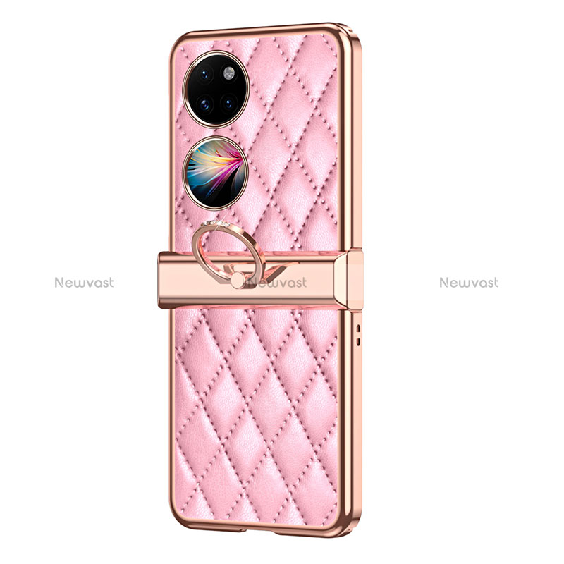 Luxury Leather Matte Finish and Plastic Back Cover Case ZL6 for Huawei P50 Pocket Rose Gold