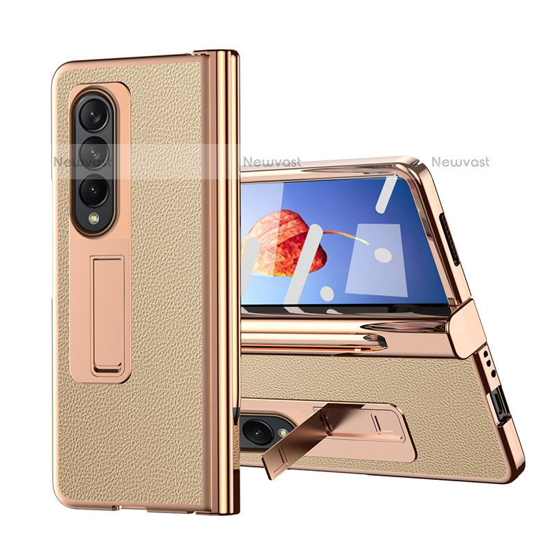 Luxury Leather Matte Finish and Plastic Back Cover Case ZL6 for Samsung Galaxy Z Fold3 5G Gold