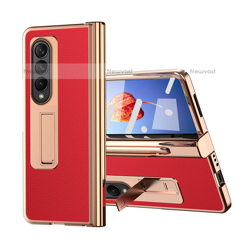 Luxury Leather Matte Finish and Plastic Back Cover Case ZL6 for Samsung Galaxy Z Fold3 5G Red