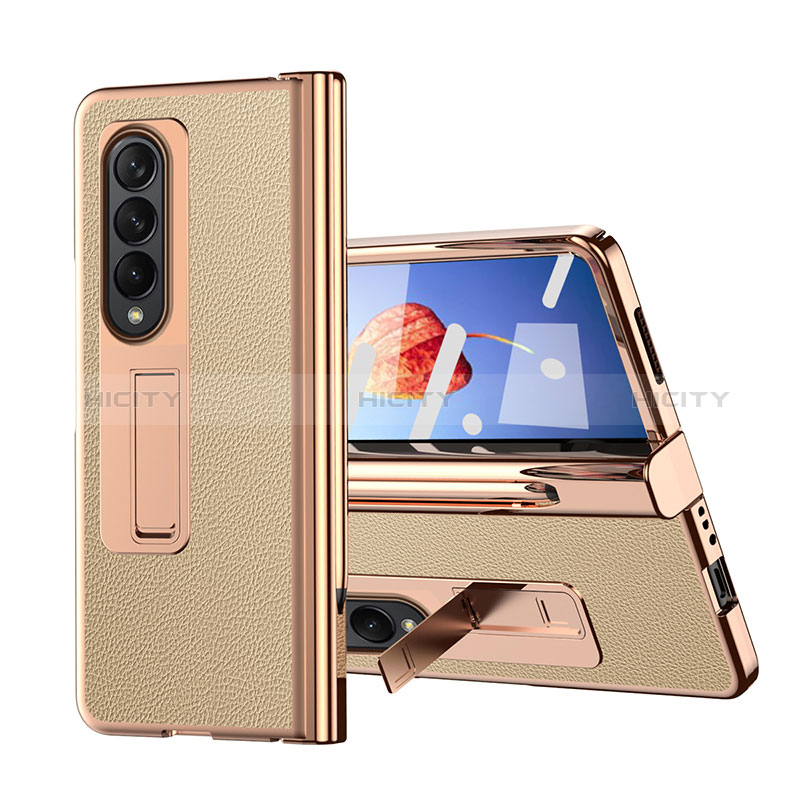 Luxury Leather Matte Finish and Plastic Back Cover Case ZL6 for Samsung Galaxy Z Fold4 5G Gold