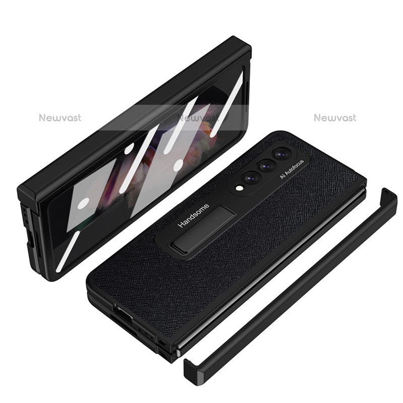 Luxury Leather Matte Finish and Plastic Back Cover Case ZL7 for Samsung Galaxy Z Fold3 5G