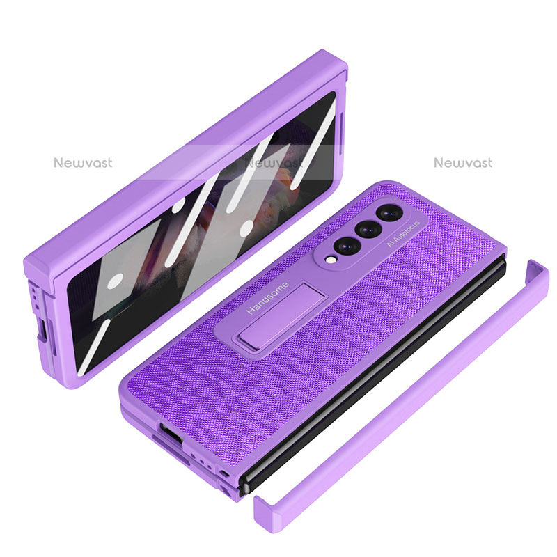 Luxury Leather Matte Finish and Plastic Back Cover Case ZL7 for Samsung Galaxy Z Fold3 5G