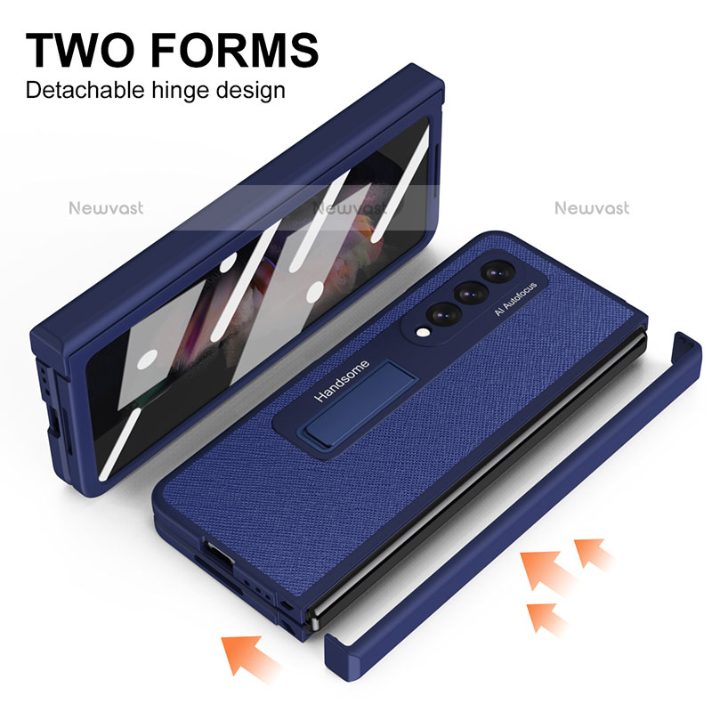 Luxury Leather Matte Finish and Plastic Back Cover Case ZL7 for Samsung Galaxy Z Fold3 5G