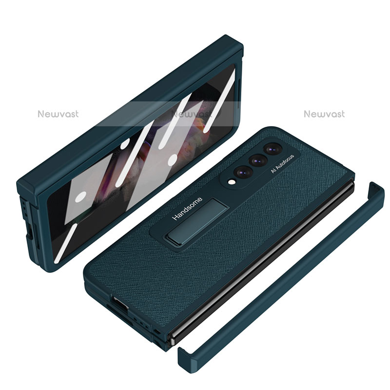 Luxury Leather Matte Finish and Plastic Back Cover Case ZL7 for Samsung Galaxy Z Fold3 5G Green