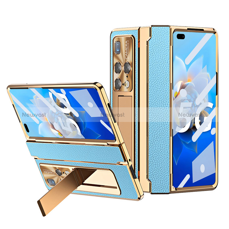 Luxury Leather Matte Finish and Plastic Back Cover Case ZL8 for Huawei Mate X2 Blue