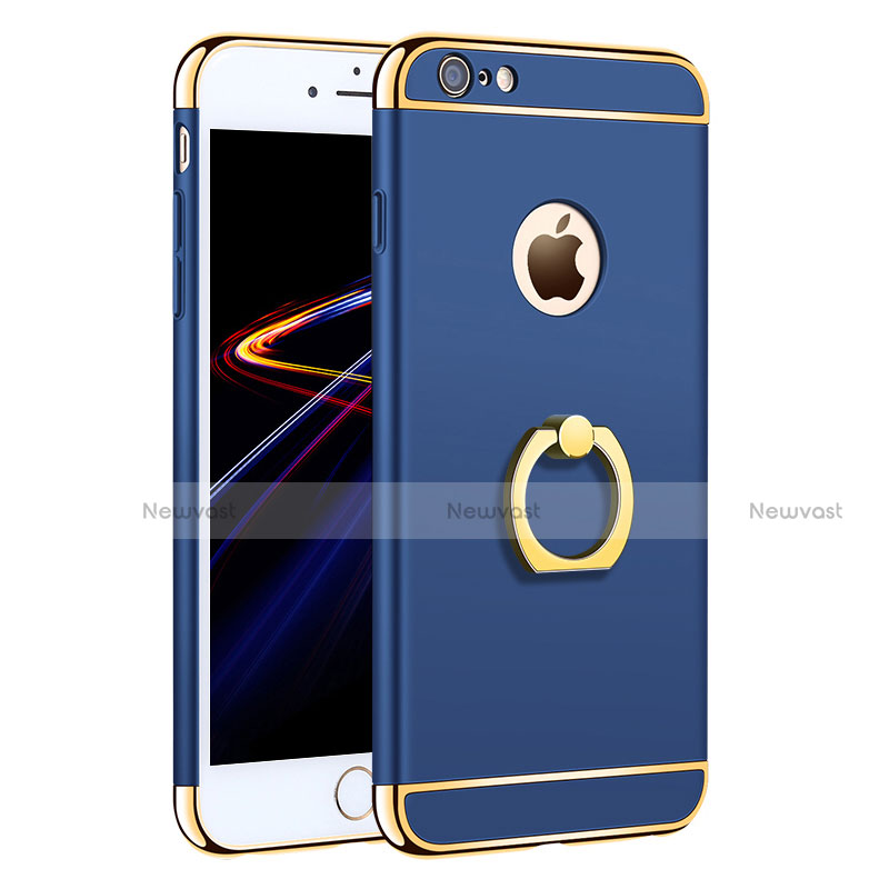 Luxury Metal Frame and Plastic Back Case with Finger Ring Stand A01 for Apple iPhone 6 Blue