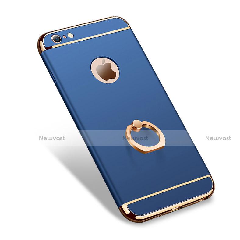 Luxury Metal Frame and Plastic Back Case with Finger Ring Stand A01 for Apple iPhone 6 Blue