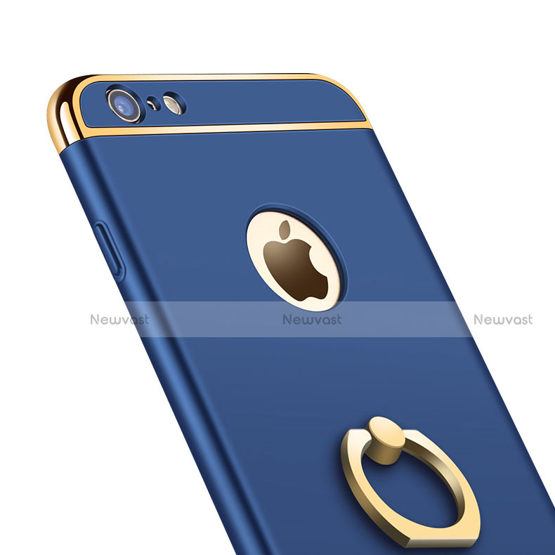 Luxury Metal Frame and Plastic Back Case with Finger Ring Stand A01 for Apple iPhone 6 Blue