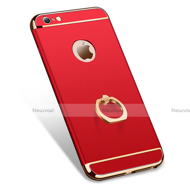 Luxury Metal Frame and Plastic Back Case with Finger Ring Stand A01 for Apple iPhone 6 Red