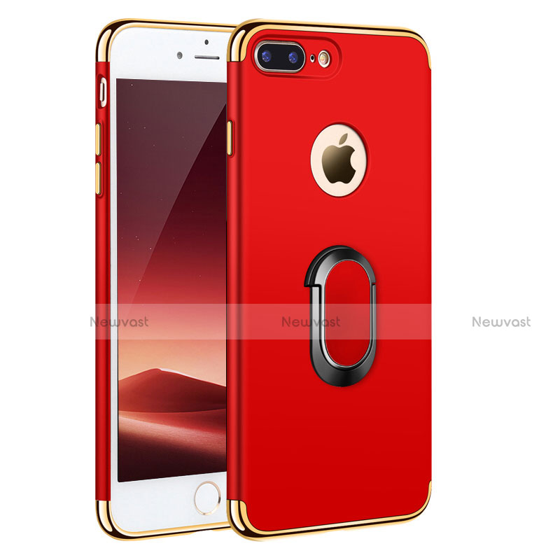 Luxury Metal Frame and Plastic Back Case with Finger Ring Stand A01 for Apple iPhone 7 Plus Red